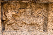 The great Chola temples of Tamil Nadu - The Airavatesvara temple of Darasuram. Detail of the panels of the prakara-wall with scenes of dance. 